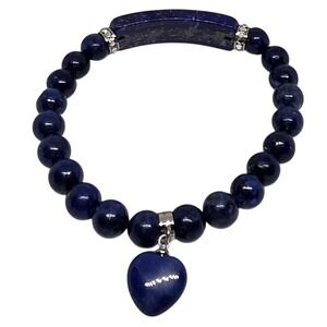 Buddha Stones Sodalite Natural Quartz Blue Heart Charm Stretch Bracelet Womens